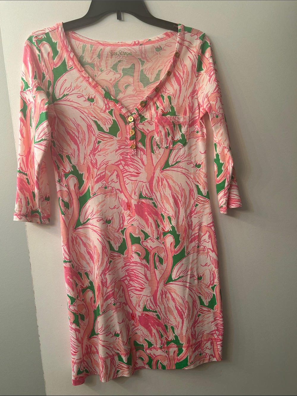 Lilly Pulitzer Pink & Green Flamingo-Pattern Mini Dress